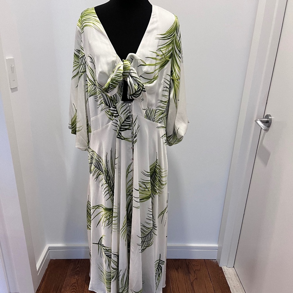City Chic White & Green Foliage Print Midi Dress (NWT)